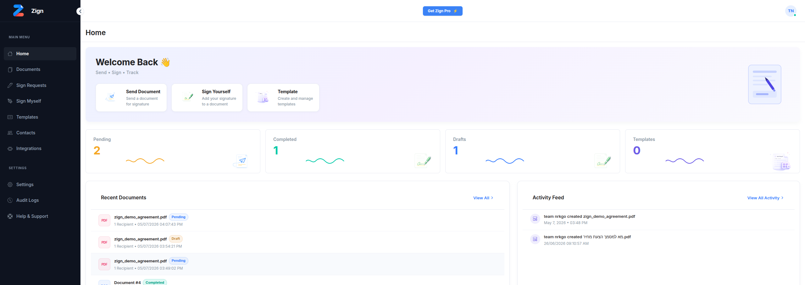 Zign Dashboard