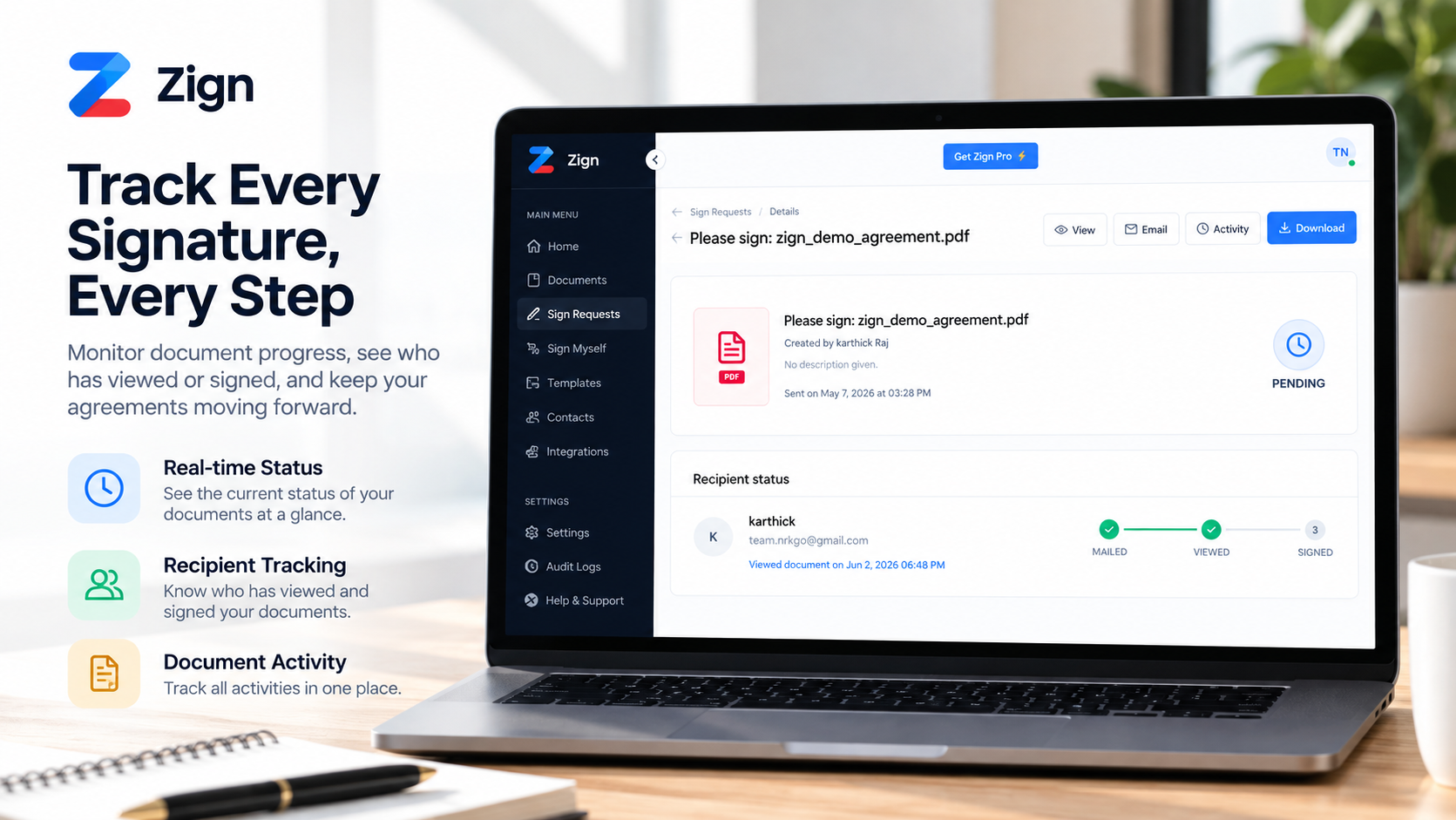 Track Every Signature and Recipient Step in Zign